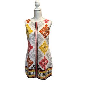 HAROLD'S Women's Size 4 Sleeveless‎ White Geometric Tropical Sheath Dress